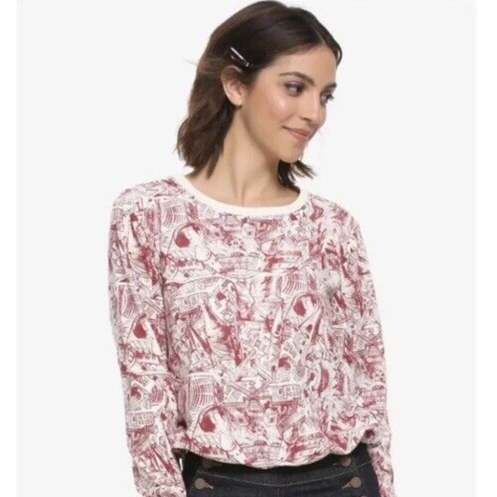 Harry Potter Hogwarts Sketch Red White Cinch Waist SweatShirt Large